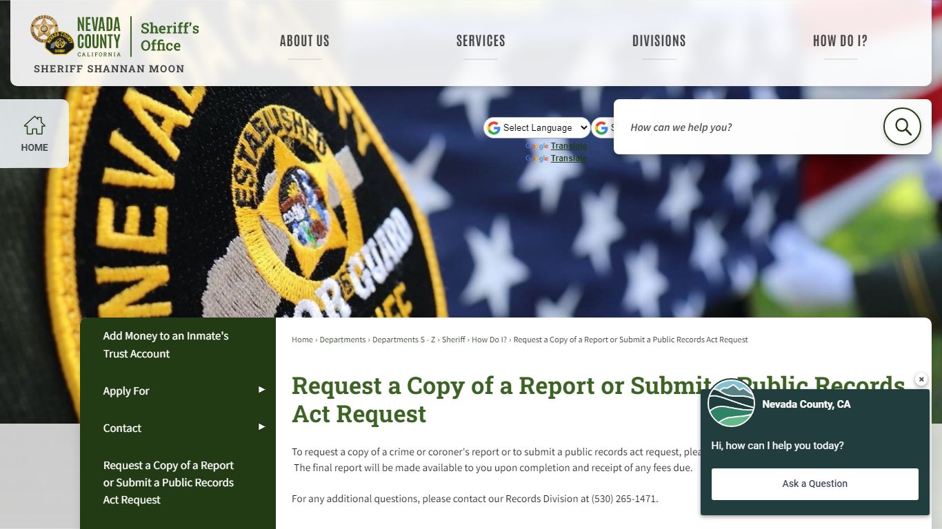 Request a Copy of a Report or Submit a Public ... - Nevada County, CA